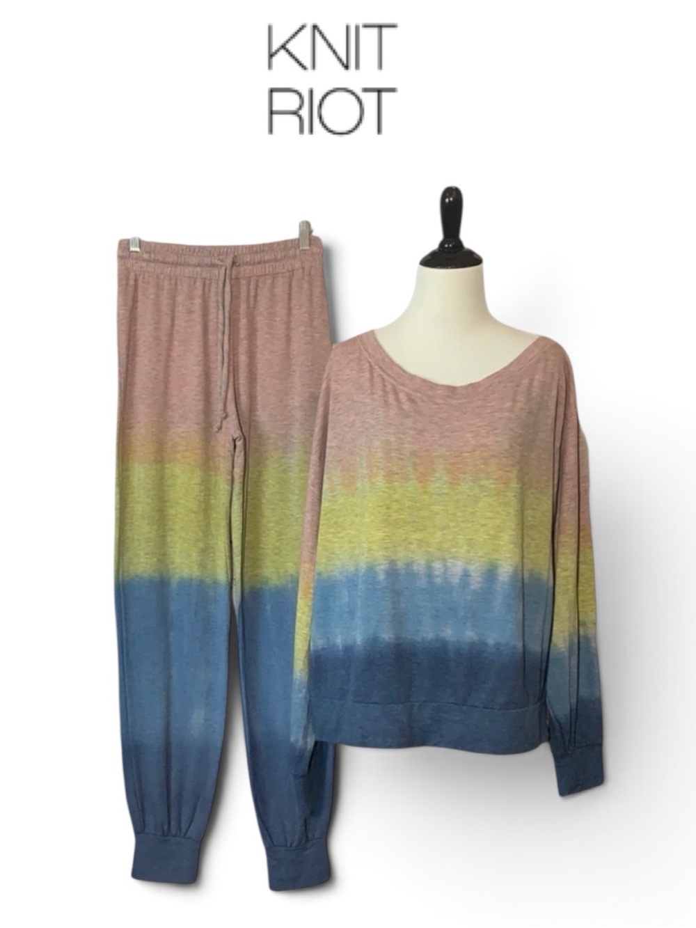 NWT KNIT RIOT BLOOMINGDALE’S TIE DYE OMBRÉ LOUNGE SET JOGGERS & SWEATSHIRT